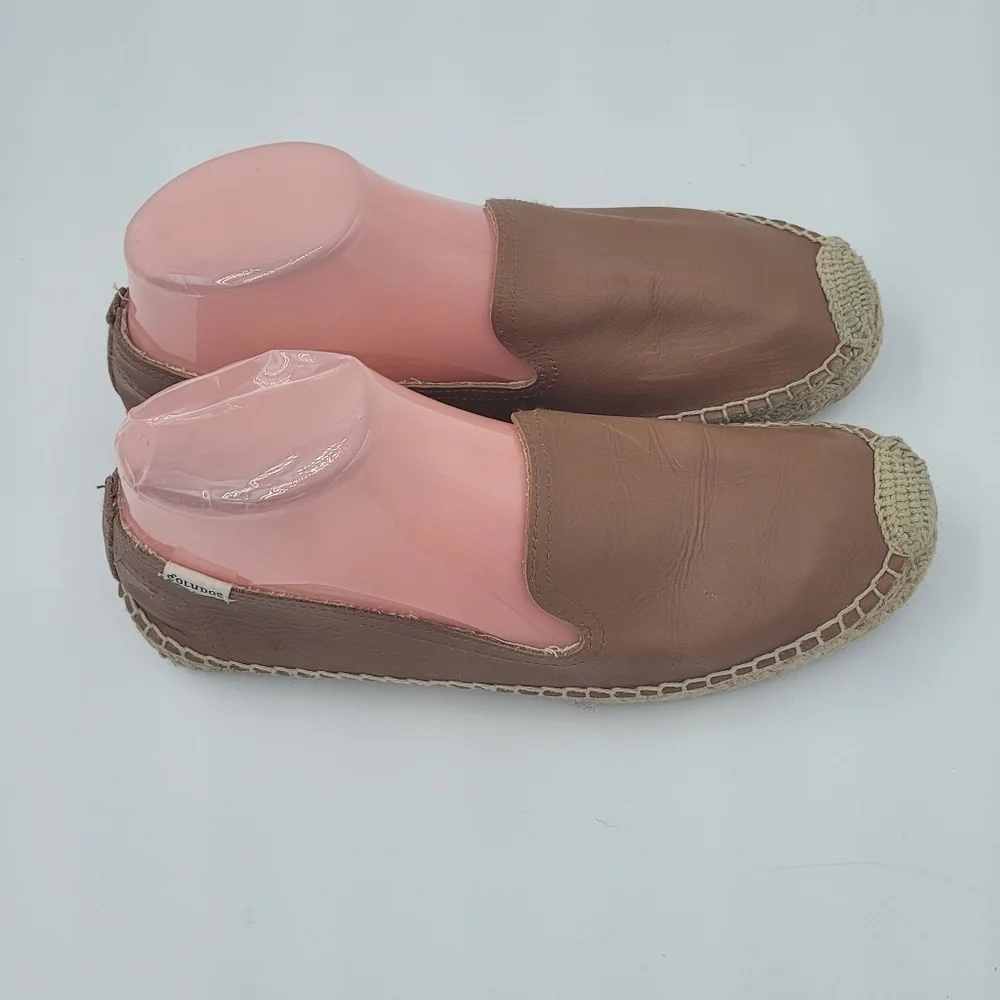 SOLUDOS Platform Camel Tan Leather Smoking Espadrille Slipper Size 8